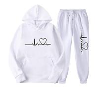 Womens Tracksuit Set 2PCS Plus Size Sports Jogging Suit Long Sleeve Hooded Sweatshirt Pullover Bottoms Casual Loungewear Joggers Trousers, Women Heartbeat Printed Loose Sportwear Sweatsuit 2 Piece Set