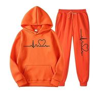Womens Tracksuit Set 2PCS Plus Size Sports Jogging Suit Long Sleeve Hooded Sweatshirt Pullover Bottoms Casual Loungewear Joggers Trousers, Women Heartbeat Printed Loose Sportwear Sweatsuit 2 Piece Set