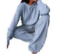 Womens Tracksuit Set Ladies 2 Piece Outfit Loungewear Set with Drawstring Plus Size Leisure Suits Long Sleeve Top and Jogging Pants for Girls Workout (Color : Blue, Size : M)