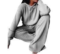 Womens Tracksuit Set Ladies 2 Piece Outfit Loungewear Set with Drawstring Plus Size Leisure Suits Long Sleeve Top and Jogging Pants for Girls Workout (Color : Gray, Size : 3XL)