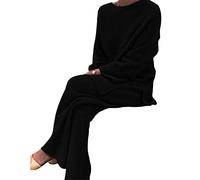 Womens Tracksuit Set Ladies 2 Piece Outfit Loungewear Set with Drawstring Plus Size Leisure Suits Long Sleeve Top and Jogging Pants for Girls Workout (Color : Black A, Size : 3XL)