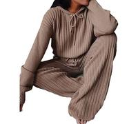 Womens Tracksuit Set Ladies 2 Piece Outfit Loungewear Set with Drawstring Plus Size Leisure Suits Long Sleeve Top and Jogging Pants for Girls Workout (Color : Brown, Size : XL)