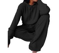 Womens Tracksuit Set Ladies 2 Piece Outfit Loungewear Set with Drawstring Plus Size Leisure Suits Long Sleeve Top and Jogging Pants for Girls Workout (Color : Black, Size : 3XL)