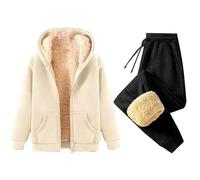 Womens Tracksuit Two Piece Outfit - Tracksuit Womens Full Set Fleece Lined Comfortable Lounge Wear Sets Activewear Jogger Sets Winter Warm Trouser Suits Fashion Hooded Tracksuit Set