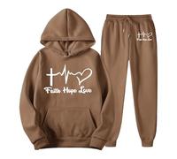 Women's Tracksuit with Faith Hope Love Print - Christian Two-Piece Hoodie and Trousers | Sporty Set with Faith Message, style_e03 brown, 3XL