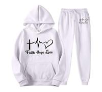 Women's Tracksuit with Faith Hope Love Print - Christian Two-Piece Hoodie and Trousers | Sporty Set with Faith Message, Style_e09 White, XXL