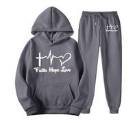 Women's Tracksuit with Faith Hope Love Print - Christian Two-Piece Hoodie and Trousers | Sporty Set with Faith Message, style_e04 gray, 3XL