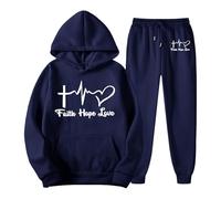 Women's Tracksuit with Faith Hope Love Print - Christian Two-Piece Hoodie and Trousers | Sporty Set with Faith Message, Style_e06 Navy, 3XL