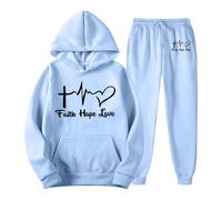 Women's Tracksuit with Faith Hope Love Print - Christian Two-Piece Hoodie and Trousers | Sporty Set with Faith Message, style_e05 blue, XXL