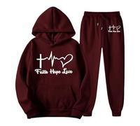 Women's Tracksuit with Faith Hope Love Print - Christian Two-Piece Hoodie and Trousers | Sporty Set with Faith Message, Style_e08 Wine Red, XXL