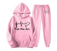 Women's Tracksuit with Faith Hope Love Print - Christian Two-Piece Hoodie and Trousers | Sporty Set with Faith Message, style_e07 pink, 3XL