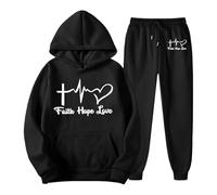 Women's Tracksuit with Faith Hope Love Print - Christian Two-Piece Hoodie and Trousers | Sporty Set with Faith Message, style_e02 black, 3XL