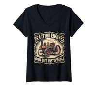 Women's Traction Engine Slow But Unstoppable Steam Rally V-Neck T-Shirt
