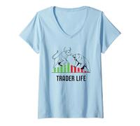 Womens Trader Life Bull vs Bear Stock Market V-Neck T-Shirt
