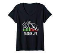 Womens Trader Life Bull vs Bear Stock Market V-Neck T-Shirt
