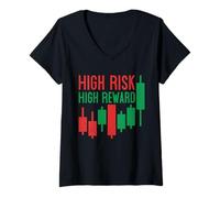 Women's Trading Motivation - High Risk High Reward Distressed Trader V-Neck T-Shirt