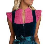 Women's Traditional Dirndl Blouse with Wings Sleeves V-Neck Lace White Black Elegant Oktoberfest Carnival