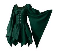 Womens Traditional Irish Dress Steampunk Renaissance Medieval Gothic Cosplay Costume Flare Trumpet Long Sleeve Corset Halloween Victorian Short Dress, Ladies Fancy Steam Punk Clothes