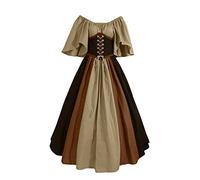 Womens Traditional Irish Dress, Women Medieval Costume 90S Fancy Dress Costumes Queen Renaissance Short Woman Halloween Corset for Victorian Retro Elegant Long Sleeve (Coffee,3XL)