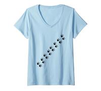 Womens Trail Dino Foot Pattern Tracks V-Neck T-Shirt