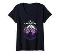 Women's Trail King Mountain Scene with Rider Silhouette V-Neck T-Shirt