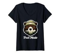 Women's Trail Mode Bear Hiking Graphic V-Neck T-Shirt