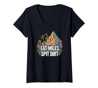 Women's Trail Runner Eat Miles Spit Dirt Mountain V-Neck T-Shirt