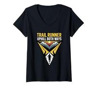 Womens Trail Runner Uphill Both Ways Mountain Ultra Trails Running V-Neck T-Shirt
