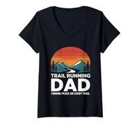 Women's Trail Running Dad Finding Peace On Every Trail V-Neck T-Shirt