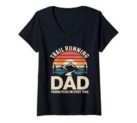 Women's Trail Running Dad Finding Peace On Every Trail V-Neck T-Shirt