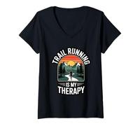 Womens Trail Running is My Therapy Mountain Trails Running V-Neck T-Shirt