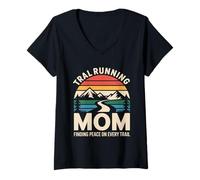 Women's Trail Running Mom Finding Peace On Every Trail V-Neck T-Shirt