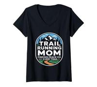 Women's Trail Running Mom Finding Peace On Every Trail V-Neck T-Shirt