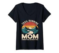 Women's Trail Running Mom Finding Peace On Every Trail V-Neck T-Shirt