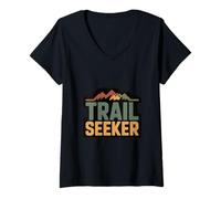 Womens Trail Seeker Mountain Hiking Adventure Outdoor Explorer V-Neck T-Shirt