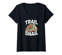 Womens Trail Snail Hiking Hiker Backpacking Mountain Trekking V-Neck T-Shirt