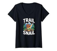 Womens Trail Snail Hiking Mountain Backpacking Outdoors Humor V-Neck T-Shirt