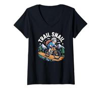 Womens Trail Snail Mountain Bike Cycling MTB Funny Rider V-Neck T-Shirt