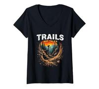 Women's Trails NOT Tales Mountain Biker Sunset Scene V-Neck T-Shirt