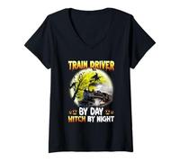 Women's Train Driver by Day Witch by Night V-Neck T-Shirt
