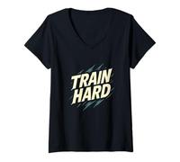 Womens Train Hard Fitness Gym Motivation Quote V-Neck T-Shirt
