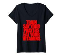 Womens Train SAY Your Prayers EAT Your Vitamins Hell Yeah Brother V-Neck T-Shirt