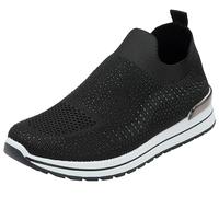 Womens Trainers Athletic Slip On Walking Shoes Breathable Lightweight Sports Casual Sparkly Diamante Sneakers (Black, UK Footwear Size System, Adult, Women, Numeric, Medium, 4)