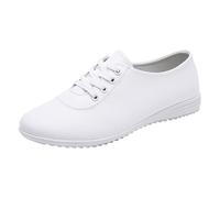 Womens Trainers Casual Flat White Fashion Bread Toe Soft Sole Lightweight Casual Shoes Women Sneakers, White, 4.5 UK