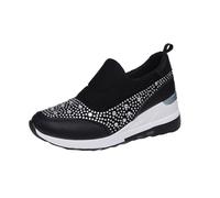 Women's Trainers, Casual Shoes, Women's Summer Rhinestone Glitter Platform Sports Shoes with Wedge Heel, Trainers Without Laces, Slip-On Shoes, Lightweight Walking Shoes, Canvas Shoes, black, 8.5 UK