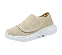 Womens Trainers Extra Wide Fit, Orthopedic Diabetic Shoes with Adjustable Strap, Breathable Walking Sneakers for Swollen Feet, Edema & Arthritis, Ladies Lightweight Comfort Footwear Beige