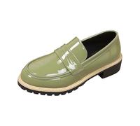 Womens Trainers Fashion Sneakers Versatile Lofty Sole Loafers with Classic British Design Clean Solid Color Casual Dress Shoes for All Day Comfort (Green, 6. 5)