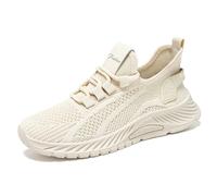 Women's Trainers Flying Fabric Korean Fashion Round Lace-Up Shoes Leisure Shoes with Thick Sole for Everyday Sports, beige, 4 UK