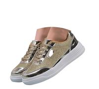 Women's trainers, glitter patent shoes, low shoes, women's lace-up shoes, comfortable sports shoes, flat walking shoes, chic casual shoes, running shoes for everyday use, gold, 8.5 UK
