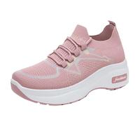 Women's Trainers, Height Increase Trainers, Breathable, Lightweight Running Shoes, Thick Sole, Sports Shoes, Non-Slip Casual Shoes, Comfortable Tennis Shoes, Fitness Shoes, Lace-Up Shoes, red, 7 UK